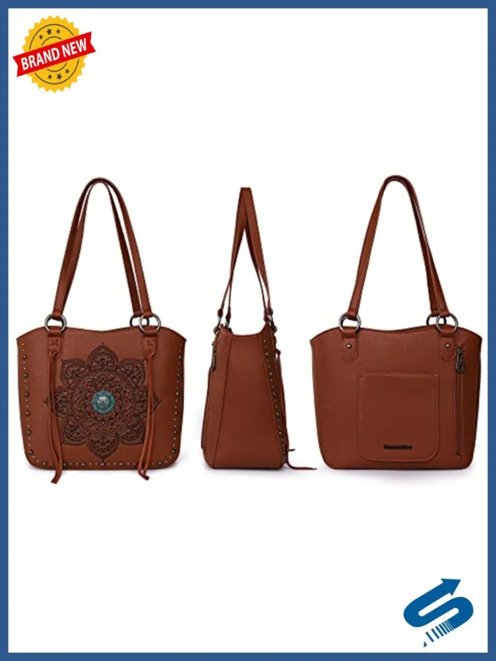 Western Faux Leather Tote Bag with Wallet Set, Studded, Tassel